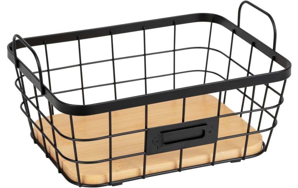 Wenko Antenza L Aufbewahrungskorb – Metall/Bambus – Schwarz – 240 × 120 × 180 mm