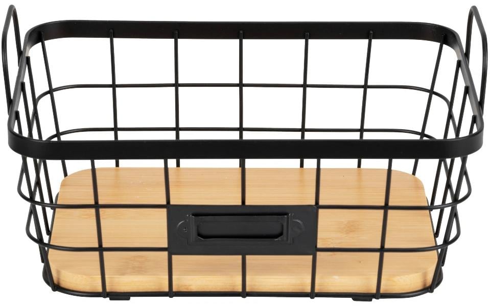 Wenko Antenza L Aufbewahrungskorb – Metall/Bambus – Schwarz – 240 × 120 × 180 mm