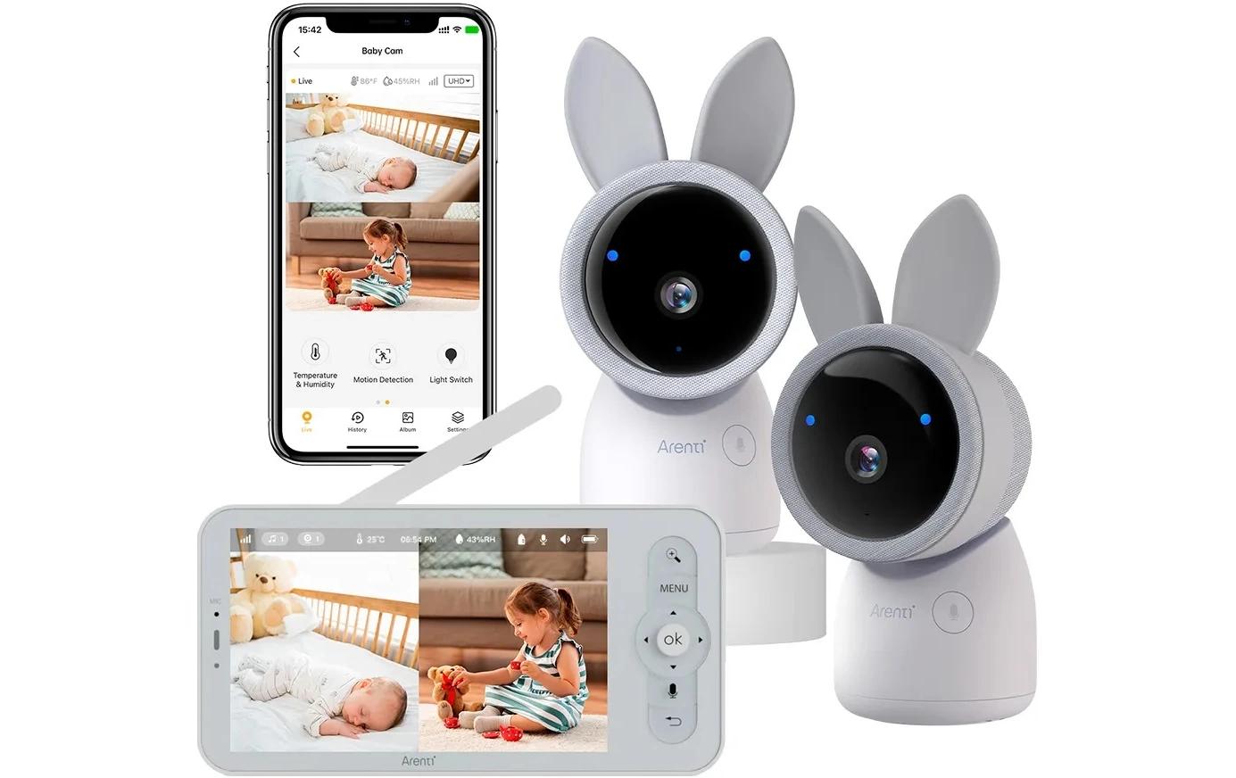 Arenti AINanny 2 – Video-Babyphone-Set, 2 Kameras, mit Display – WLAN – Akku/Netzbetrieb