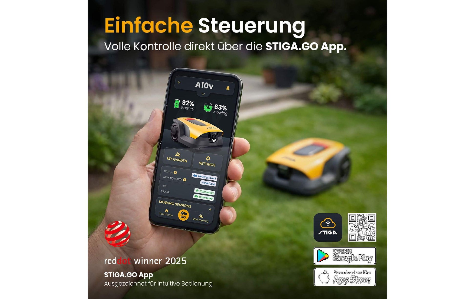 Stiga A10v Rasenmähroboter – 2,5 Ah – 18 cm Schnittbreite – 600 m² Mähfläche – GPS