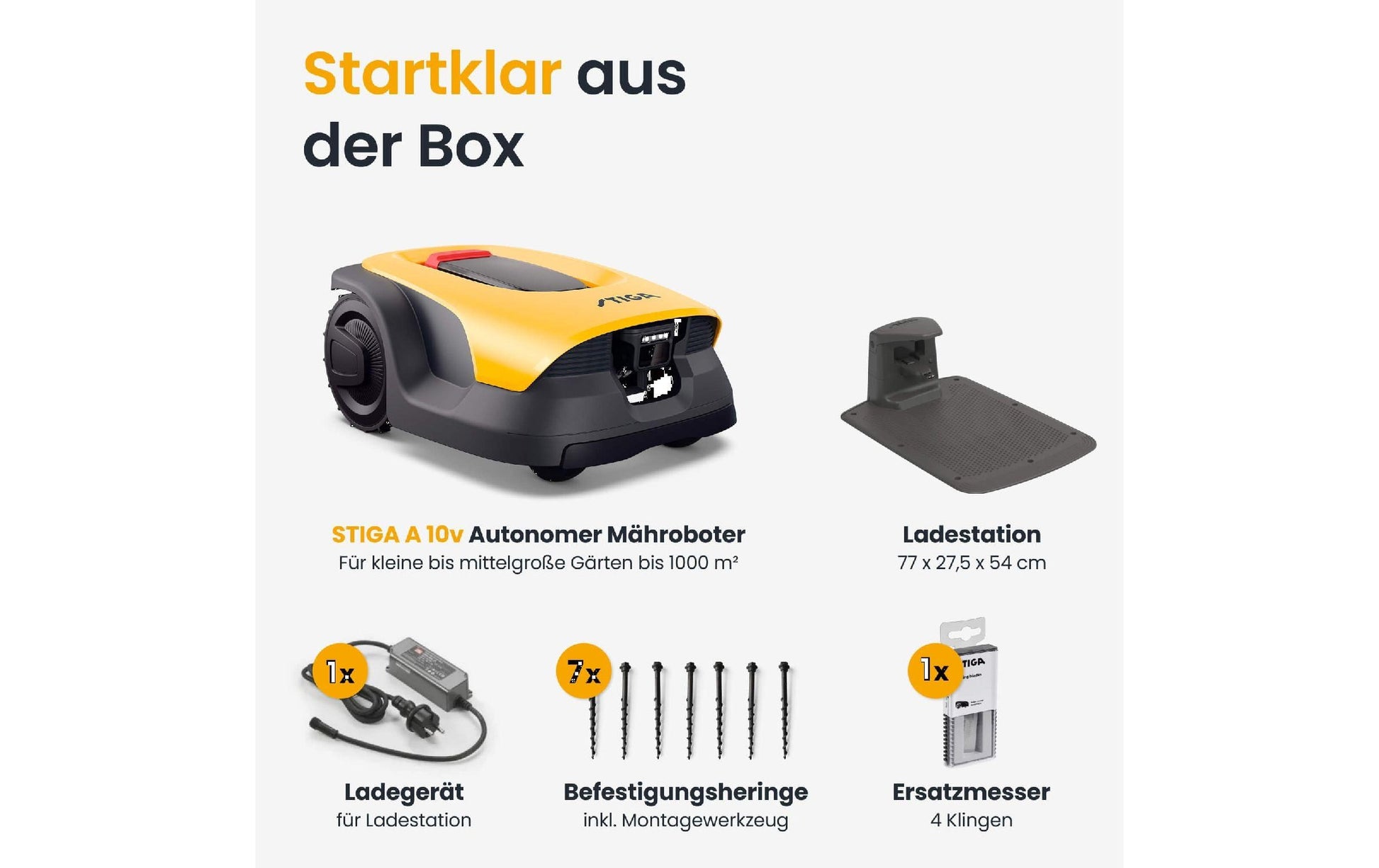 Stiga A10v Rasenmähroboter – 2,5 Ah – 18 cm Schnittbreite – 600 m² Mähfläche – GPS