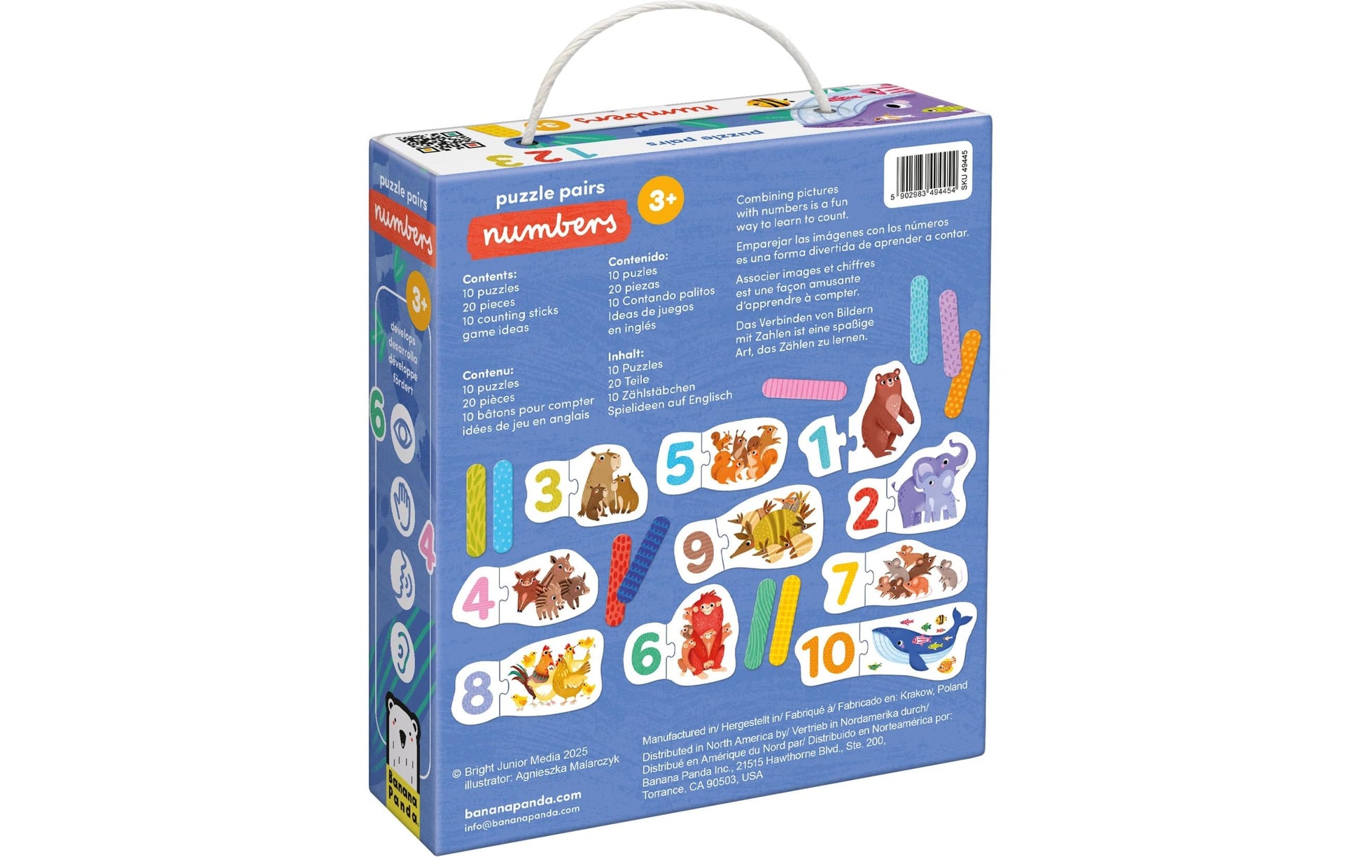 Banana panda Lernspiel – Puzzle Paare Zahlen, Tiere, 20 Teile, ab 3 Jahren, Englisch