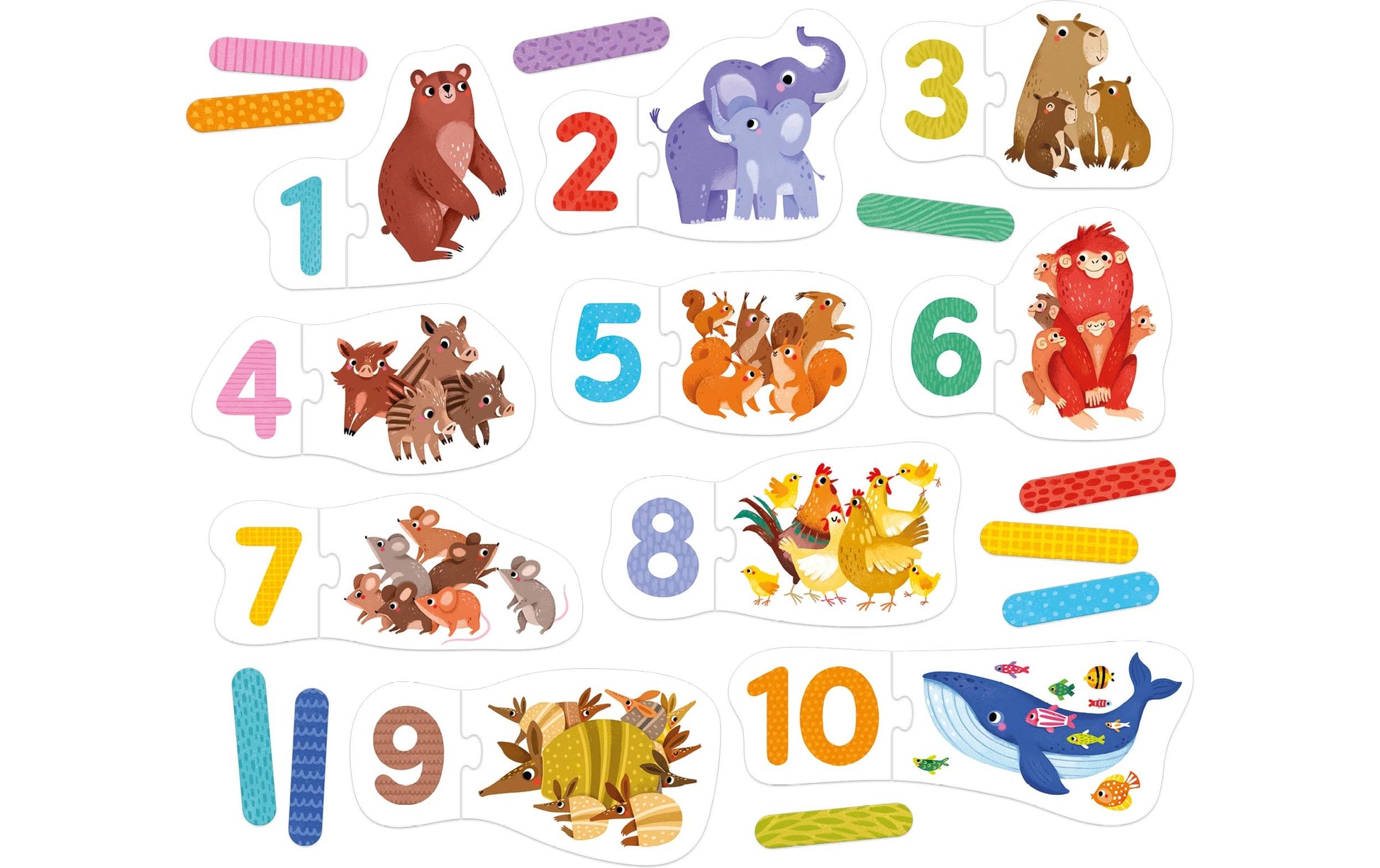 Banana panda Lernspiel – Puzzle Paare Zahlen, Tiere, 20 Teile, ab 3 Jahren, Englisch