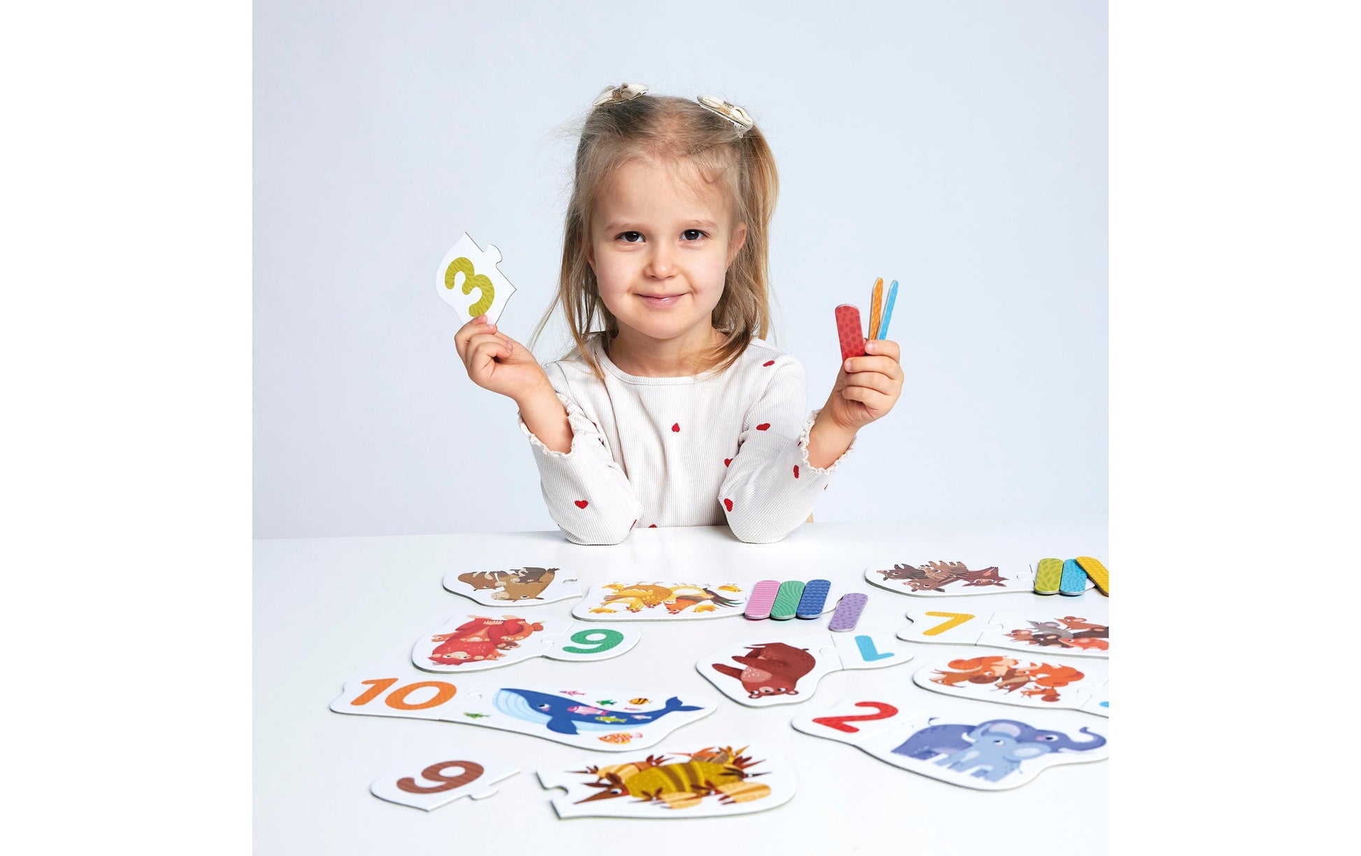 Banana panda Lernspiel – Puzzle Paare Zahlen, Tiere, 20 Teile, ab 3 Jahren, Englisch
