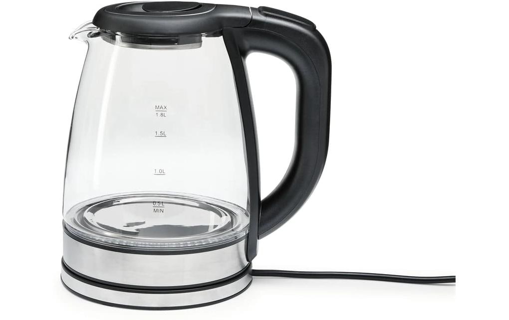 Gourmetmaxx Wasserkocher – 1,8 l, Edelstahl/Glas, Temperaturwahl, 1500 W, Schwarz, Transparent, 360°-Sockel