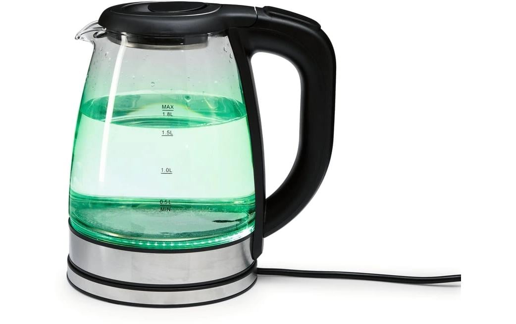 Gourmetmaxx Wasserkocher – 1,8 l, Edelstahl/Glas, Temperaturwahl, 1500 W, Schwarz, Transparent, 360°-Sockel