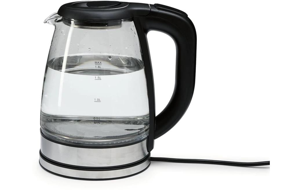 Gourmetmaxx Wasserkocher – 1,8 l, Edelstahl/Glas, Temperaturwahl, 1500 W, Schwarz, Transparent, 360°-Sockel