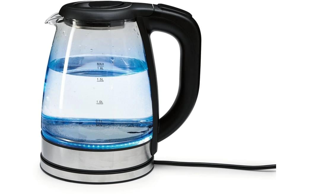 Gourmetmaxx Wasserkocher – 1,8 l, Edelstahl/Glas, Temperaturwahl, 1500 W, Schwarz, Transparent, 360°-Sockel
