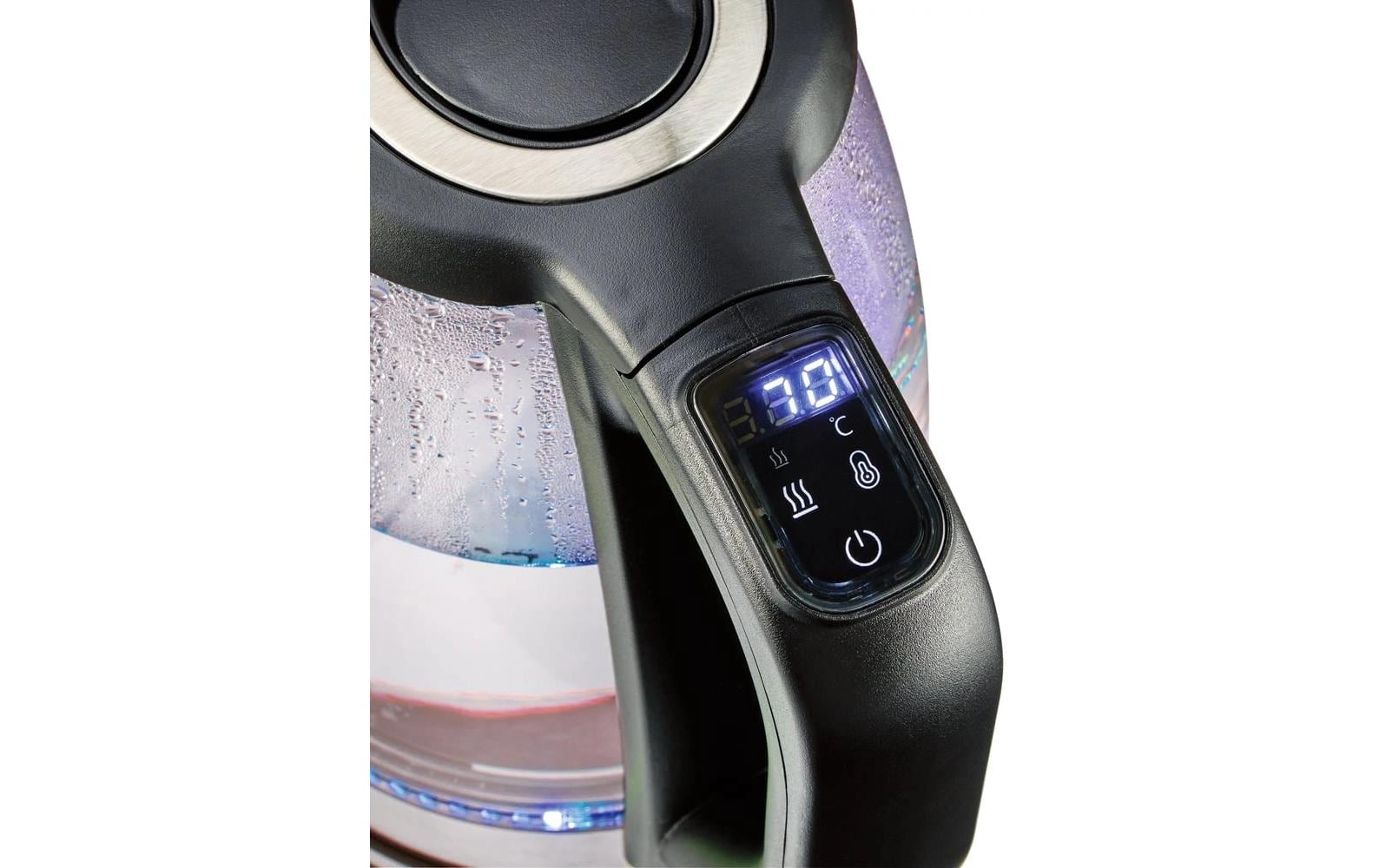 Gourmetmaxx Wasserkocher – 1,8 l, Edelstahl/Glas, Temperaturwahl, 1500 W, Schwarz, Transparent, 360°-Sockel