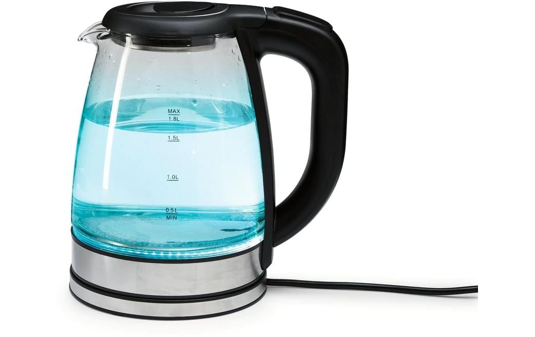 Gourmetmaxx Wasserkocher – 1,8 l, Edelstahl/Glas, Temperaturwahl, 1500 W, Schwarz, Transparent, 360°-Sockel