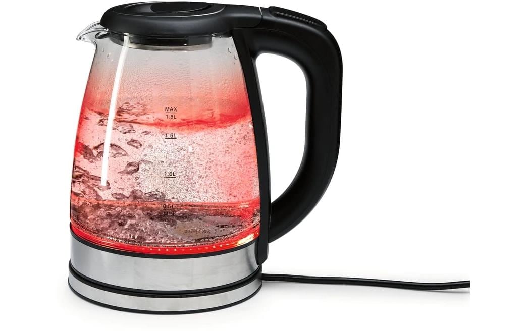 Gourmetmaxx Wasserkocher – 1,8 l, Edelstahl/Glas, Temperaturwahl, 1500 W, Schwarz, Transparent, 360°-Sockel