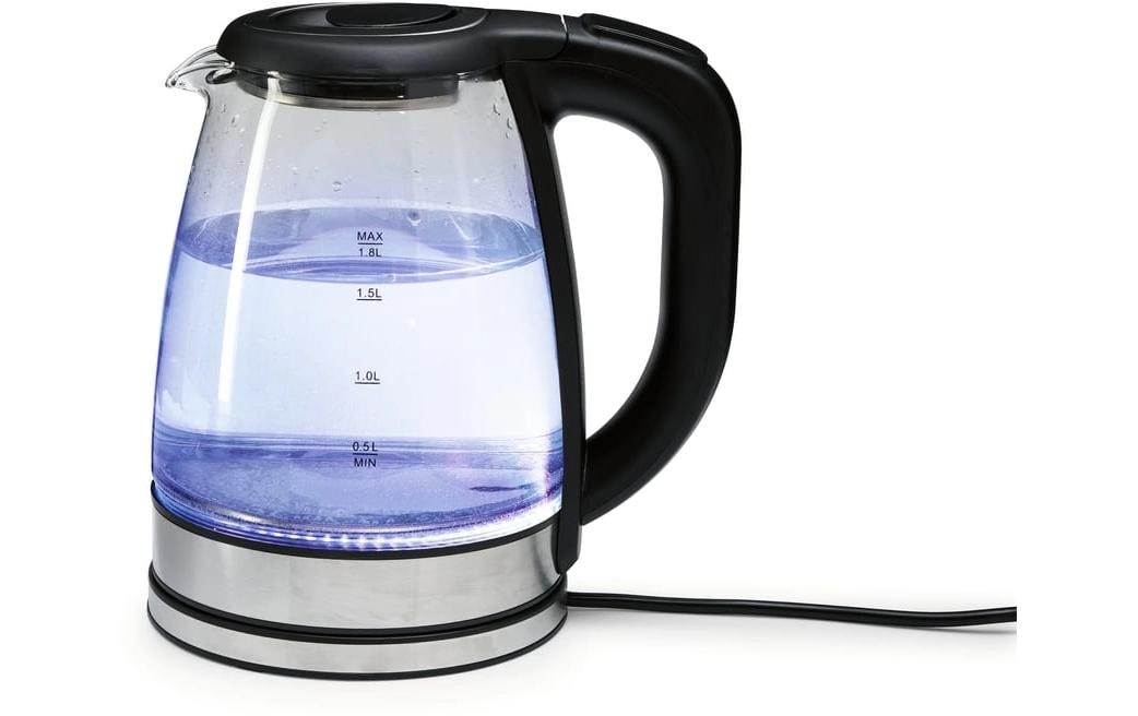 Gourmetmaxx Wasserkocher – 1,8 l, Edelstahl/Glas, Temperaturwahl, 1500 W, Schwarz, Transparent, 360°-Sockel