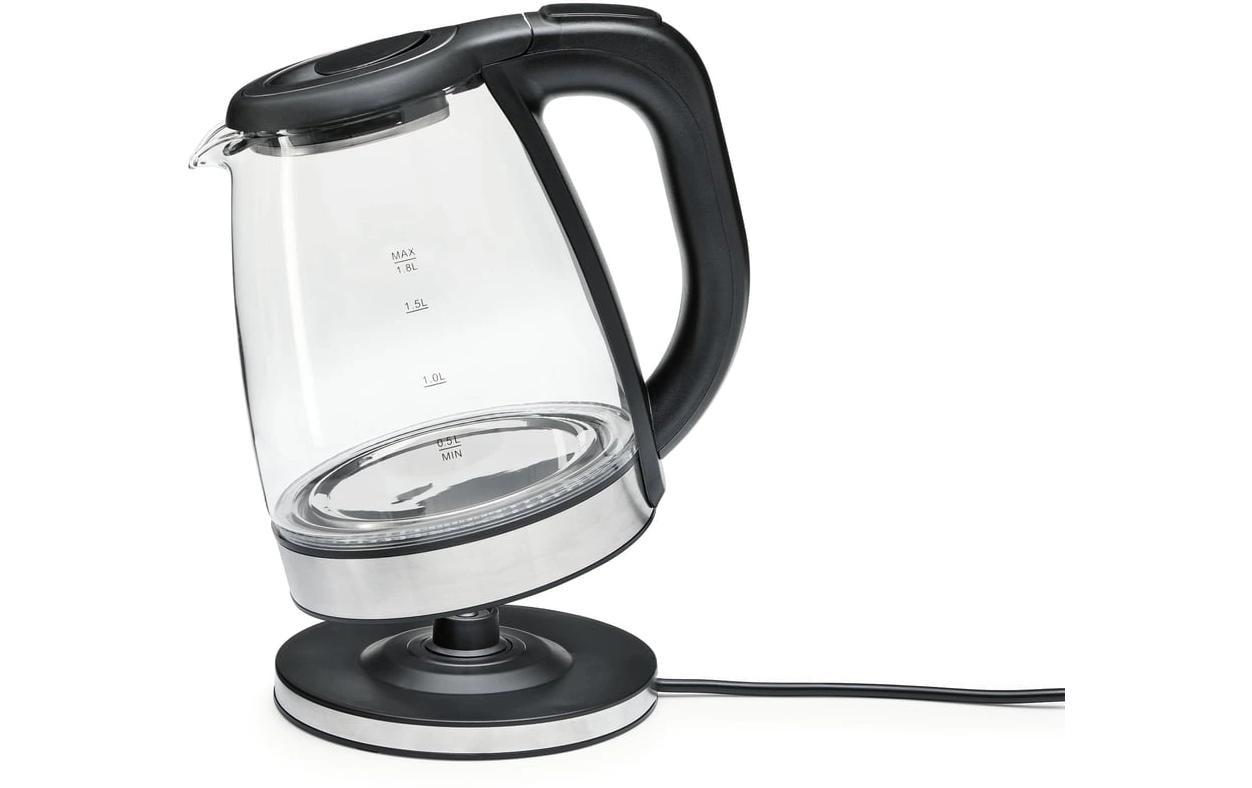 Gourmetmaxx Wasserkocher – 1,8 l, Edelstahl/Glas, Temperaturwahl, 1500 W, Schwarz, Transparent, 360°-Sockel
