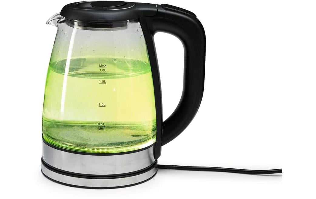 Gourmetmaxx Wasserkocher – 1,8 l, Edelstahl/Glas, Temperaturwahl, 1500 W, Schwarz, Transparent, 360°-Sockel