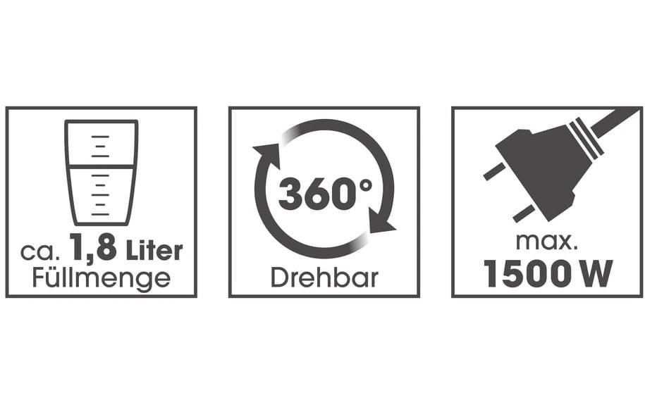 Gourmetmaxx Wasserkocher – 1,8 l, Edelstahl, Kunststoff, 1500 W, 360°-Sockel