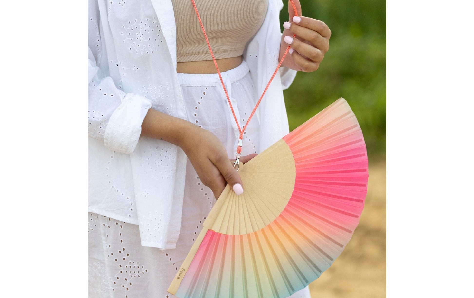 Fisura Fächer – Grün, Pink – Holz (Birke), Polyester (PES)