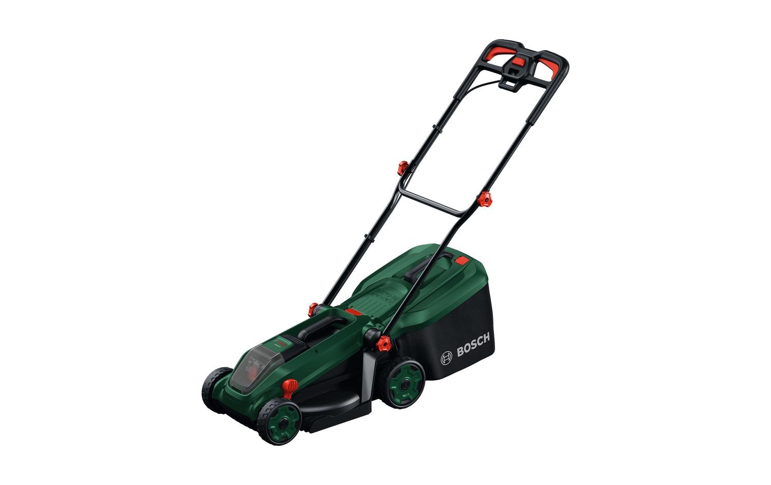 Bosch ROTAK18V-34 Akku-Rasenmäher – 18 V – Schnittbreite 34 cm – 35 l Auffangkorb – Solo – POWER FOR ALL