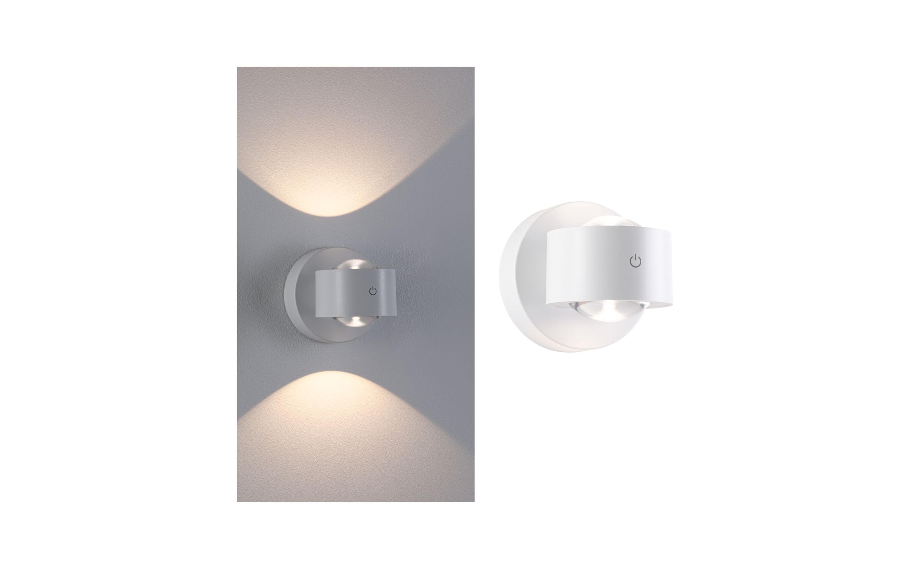 Paulmann Akku-Wandleuchte – Ø 10 × 10 cm, 220 lm, 2,2 W, 2700 K, dimmbar, IP44, weiss, Touch, Magnet, USB