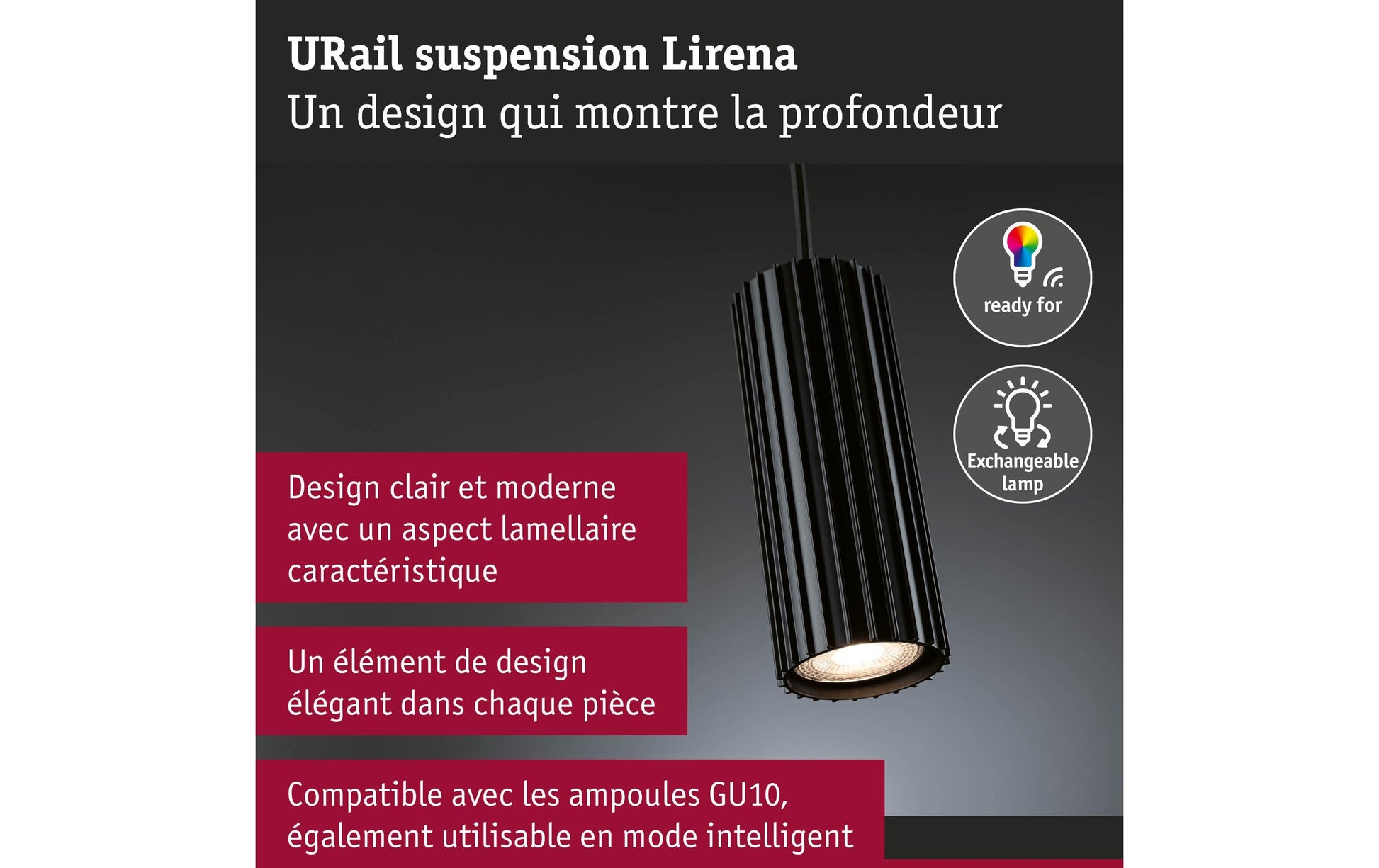 Paulmann Pendelleuchte Lirena – 126 cm, 10 W, dimmbar, für URail-Schienensysteme, schwarz matt, GU10