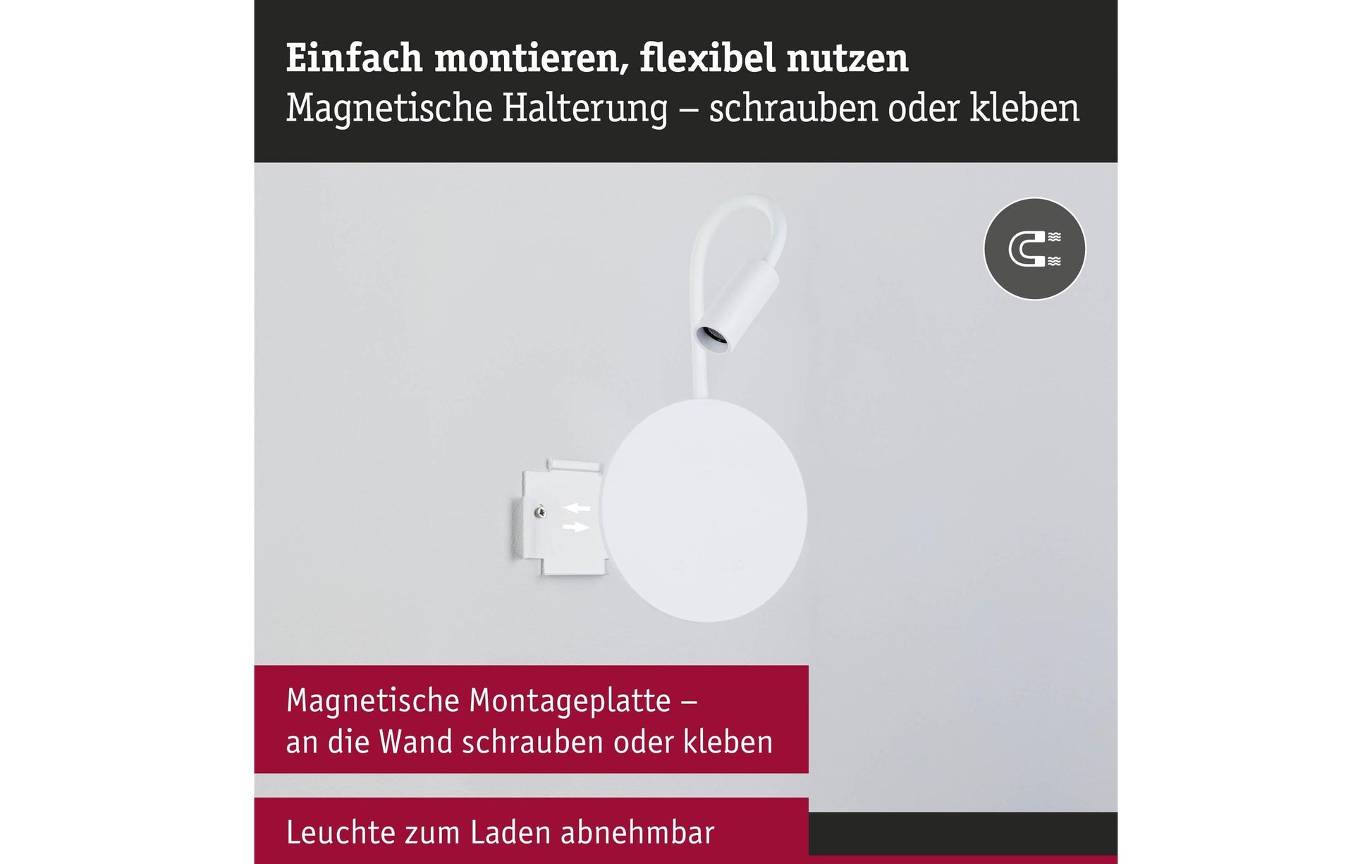 Paulmann Akku-Wandleuchte Miora – 160 lm, 2700 K, Akku, Touch-Dimmer – Weiss
