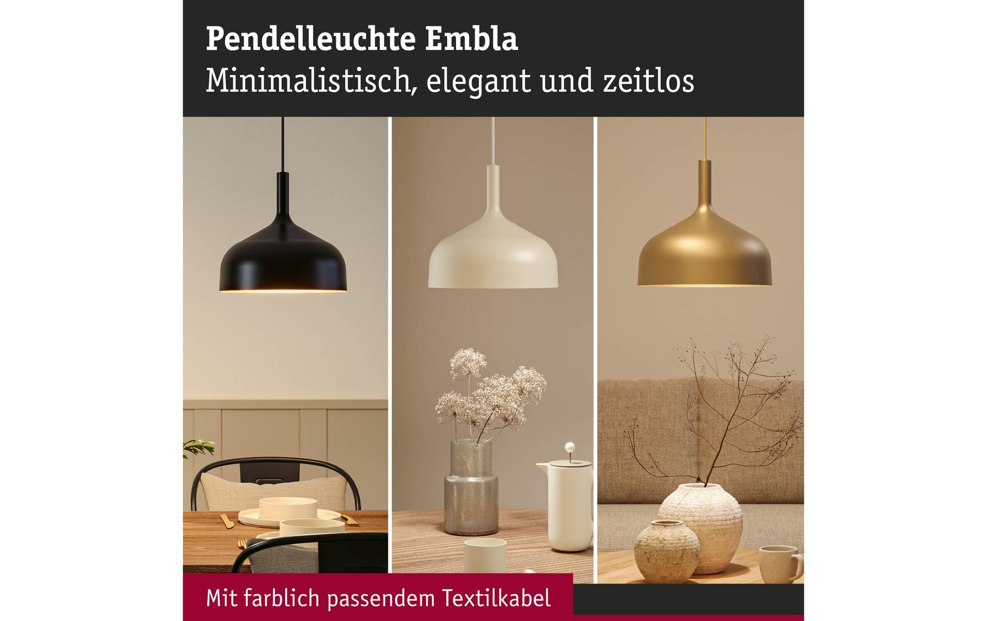 Paulmann Pendelleuchte Embla II – Ø 30 cm, Pendellänge 110 cm, 20 W, dimmbar, Gold, E27, exkl. Leuchtmittel