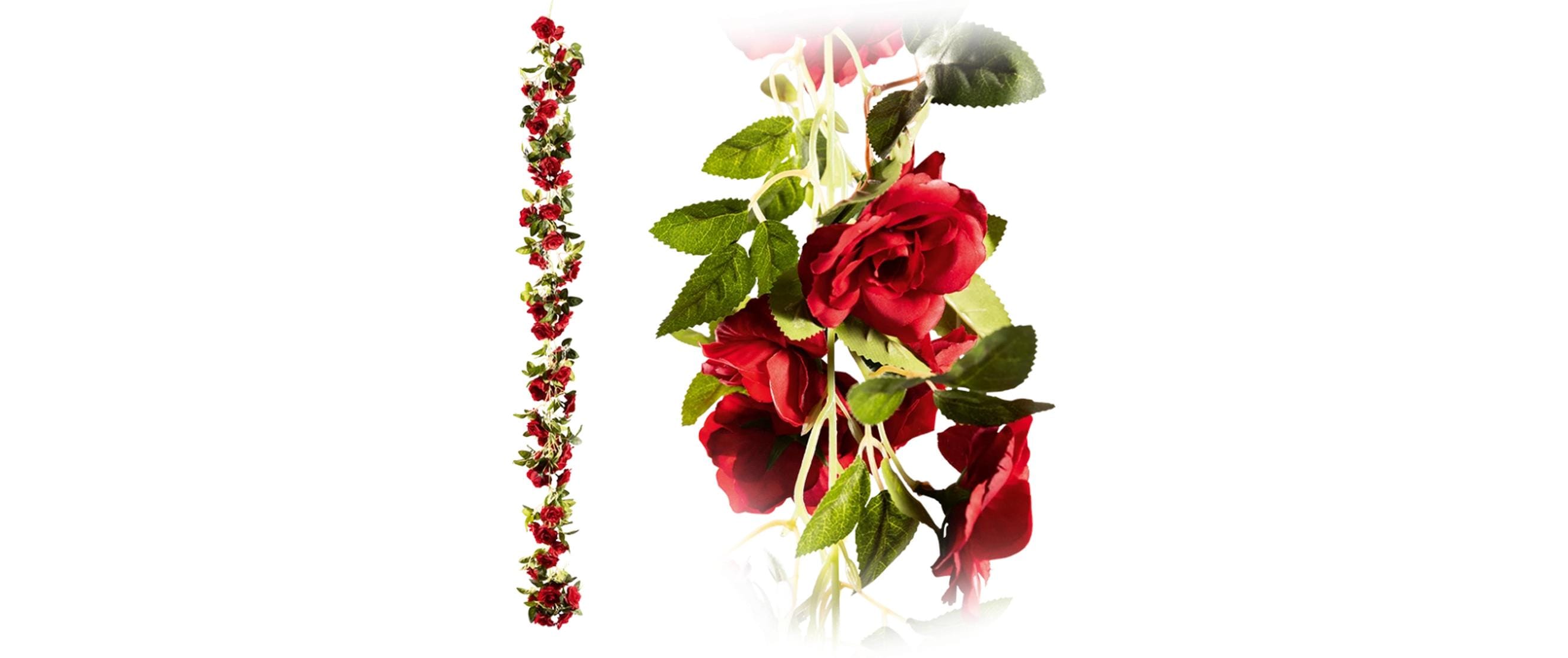 Dekomat ag Dekomat Rosengirlande – 1,7 m – mit 60 Rosen – Kunstseide & Kunststoff, Rot
