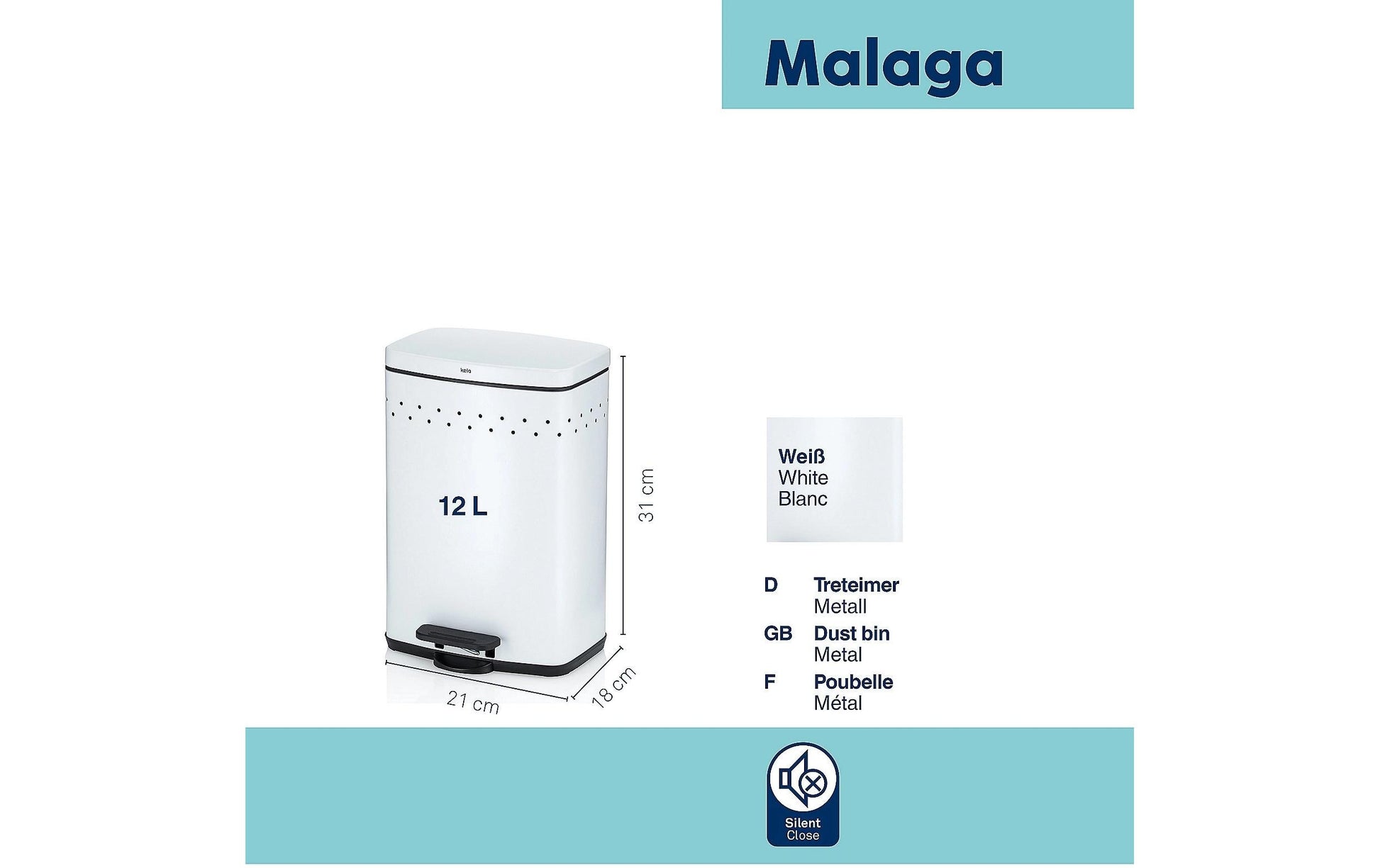 Kela Kosmetikeimer Malaga – 5 l – Metall, rechteckig – weiss