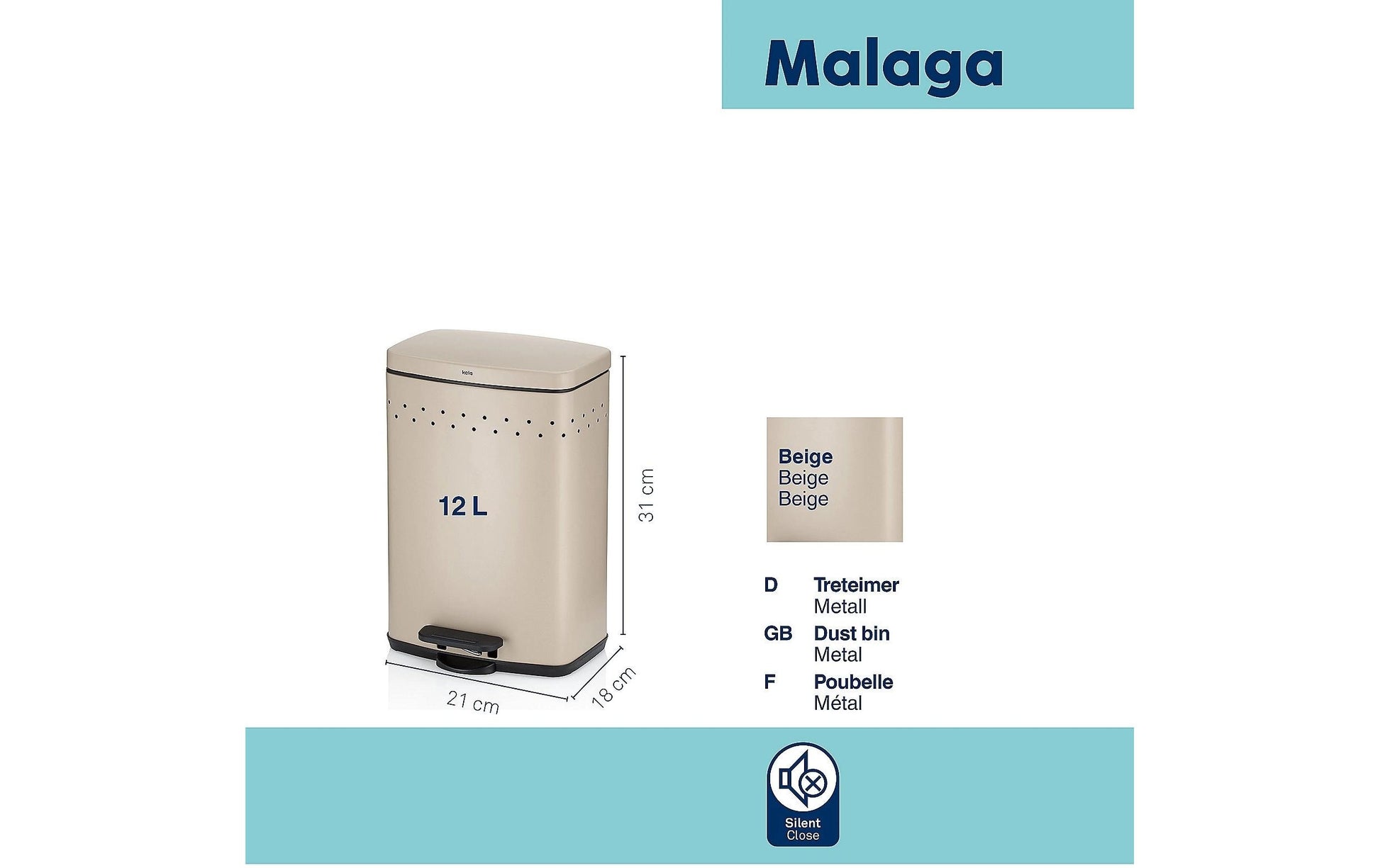 Kela Kosmetikeimer Malaga – 5 l – Metall, rechteckig – Beige