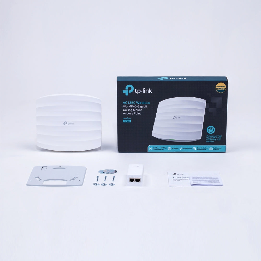 TP-Link EAP225 – Wi-Fi 5 Access Point, Dual-Band (2,4/5 GHz), 1350 Mbit/s, 1× GbE, Passive PoE, Decke/Wand, Weiss