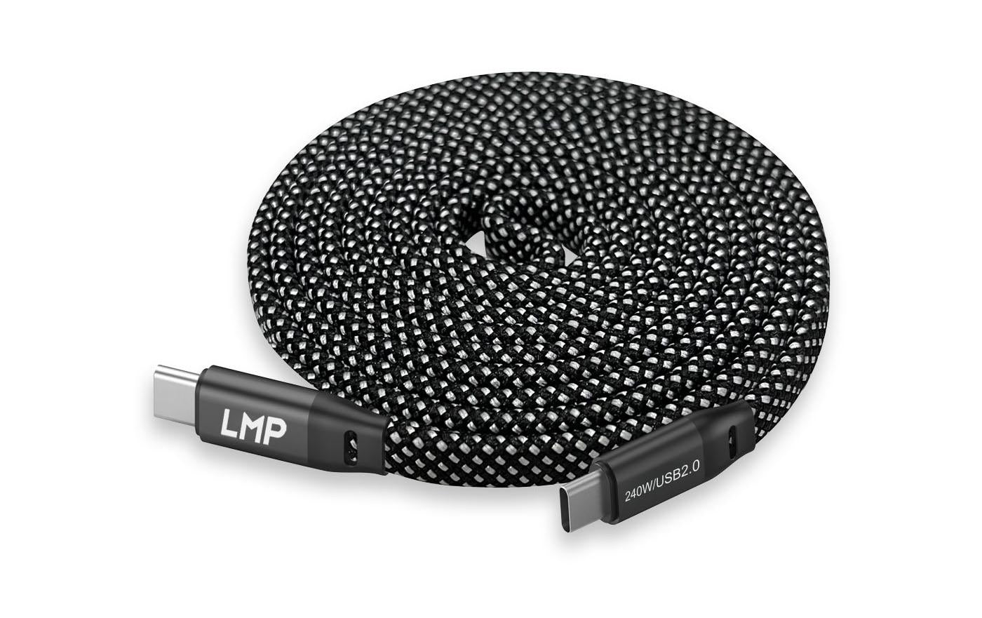 Lmp USB-Kabel USB-C auf USB-C – USB 2.0 (480 Mbit/s) – 1 m – PD 240 W – Aufrollbar, Textilmantel – Schwarz