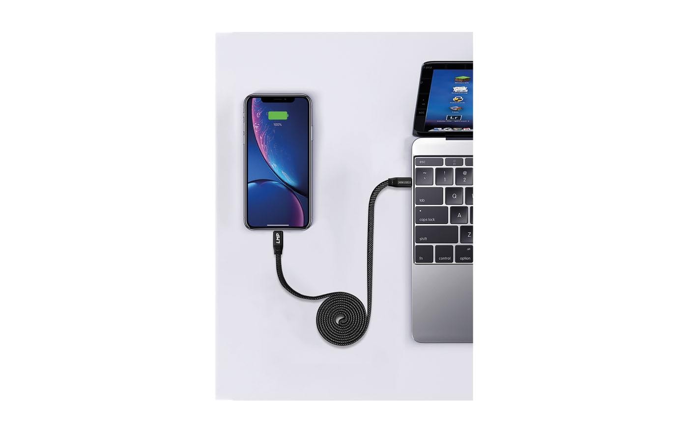 Lmp USB-Kabel USB-C auf USB-C – USB 2.0 (480 Mbit/s) – 1 m – PD 240 W – Aufrollbar, Textilmantel – Schwarz