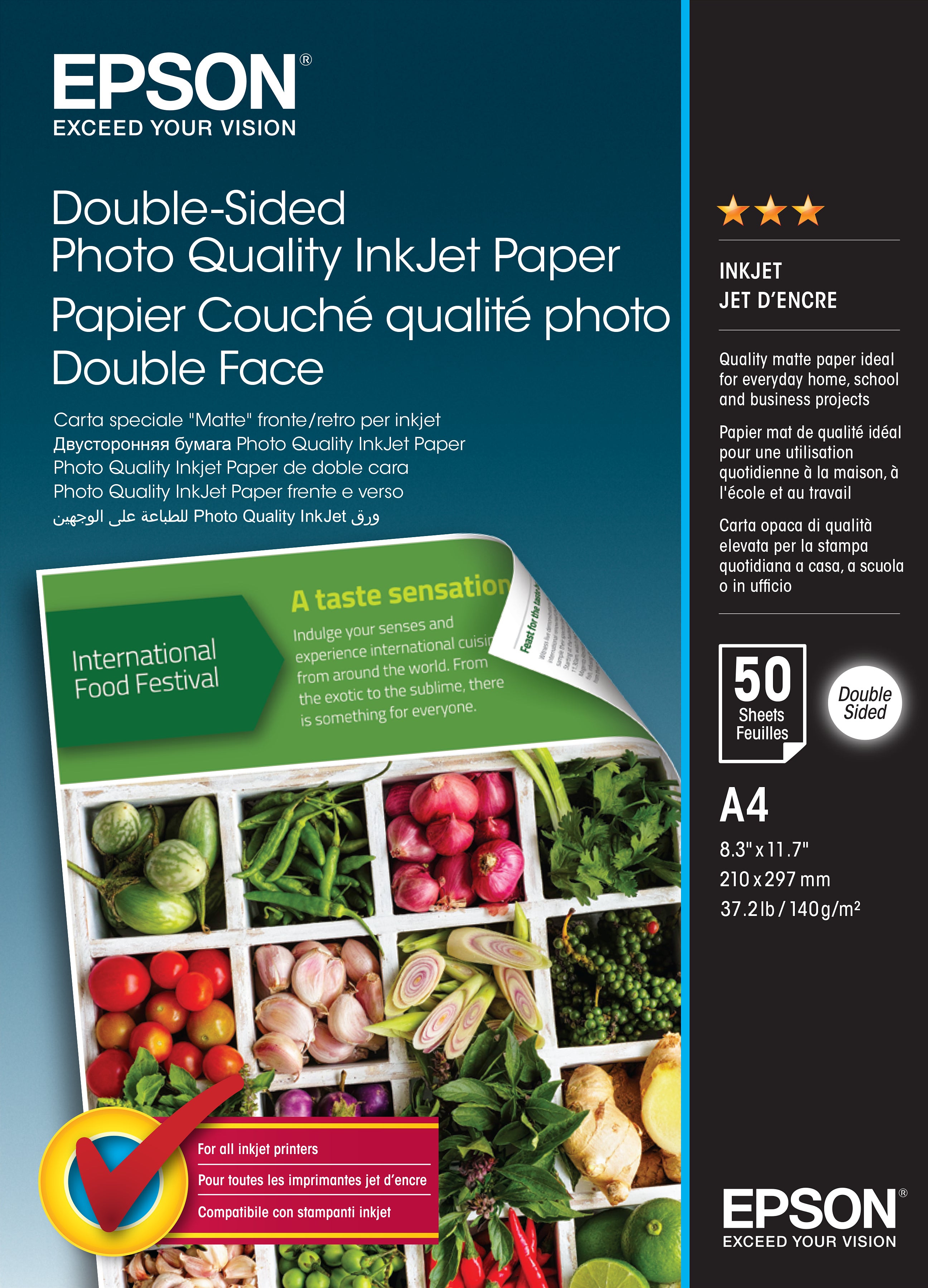 Epson Beidseitiges Fotopapier in Fotoqualität – matt, A4, 140 g/m², 50 Blatt, für Inkjet