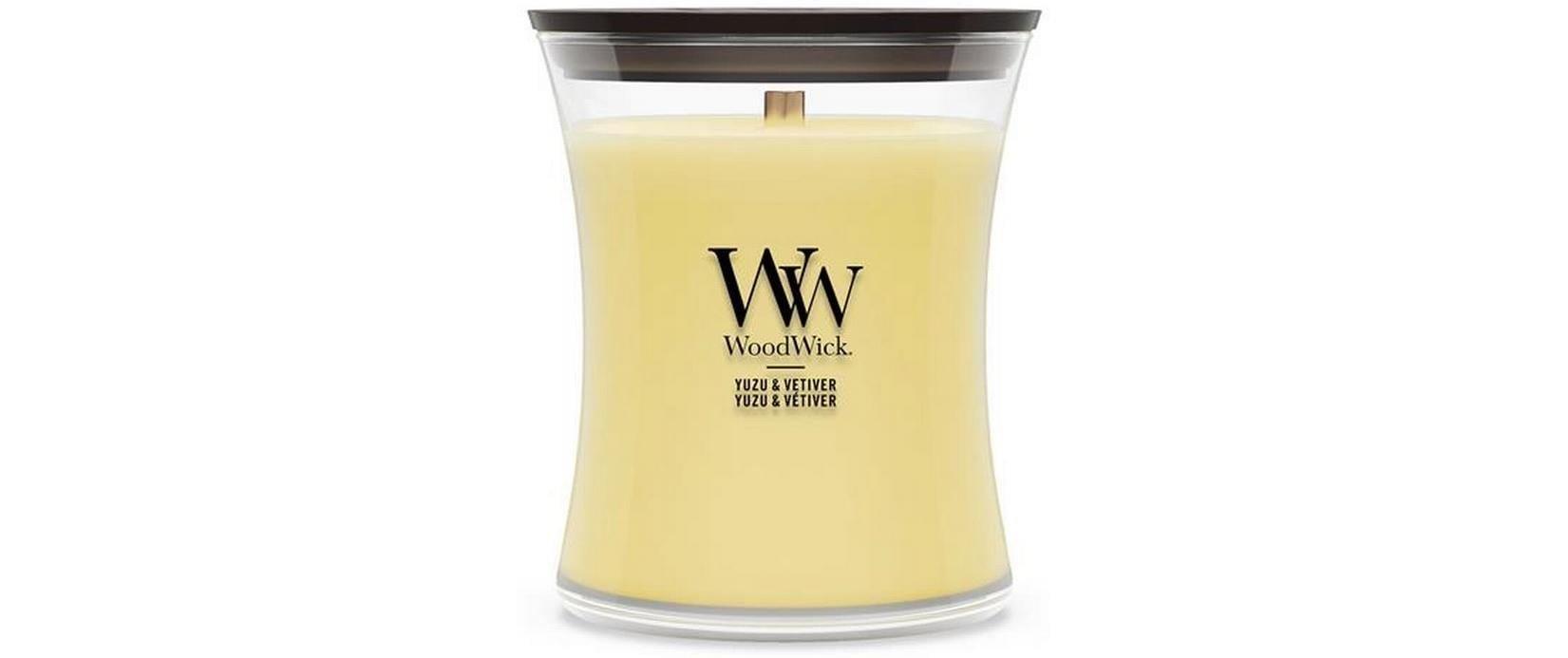 WoodWick Duftkerze – Yuzu & Vetiver – Ø 10 × 11 cm – Glas & Sojawachs