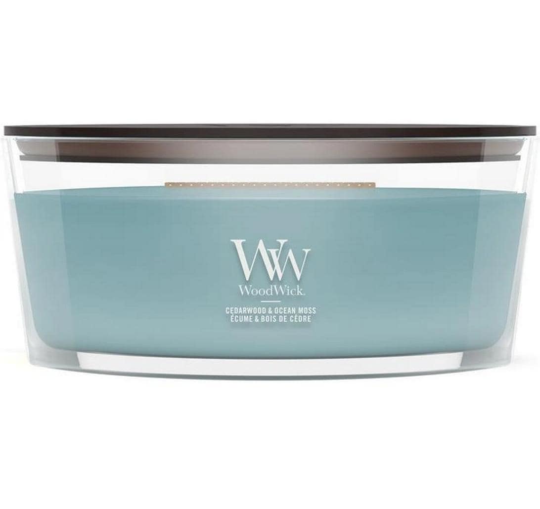 WoodWick Duftkerze – Zedernholz & Meeresmoos – Ø 12 × 9 cm