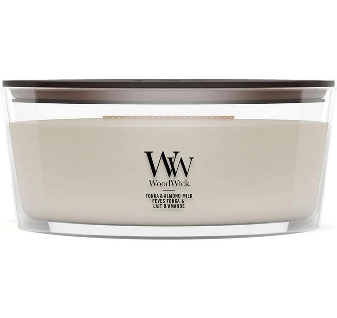 WoodWick Duftkerze – Tonka & Mandelmilch – Ø 12 × 9 cm