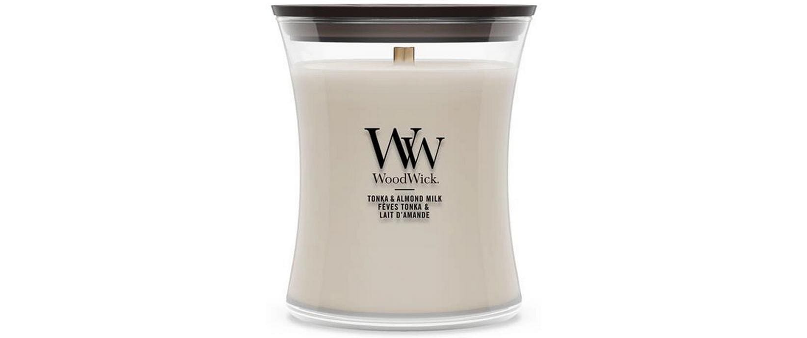 WoodWick Duftkerze – Tonkabohne & Mandelmilch – Ø 10 × 11 cm