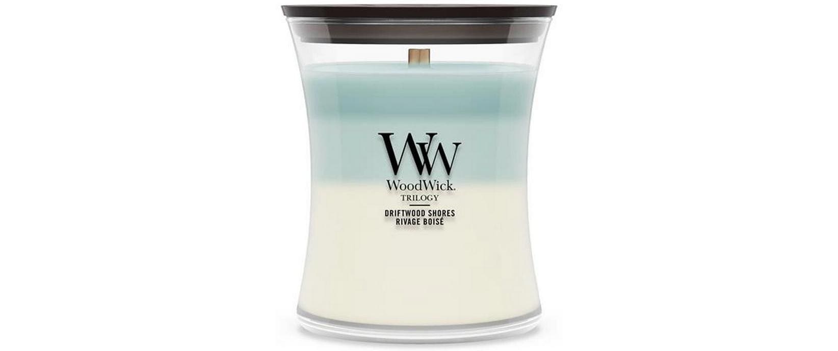 WoodWick Duftkerze – Gras, holzig, Meersalz & Salbei – Ø 10 × 11 cm