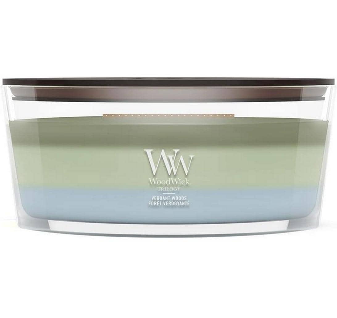 WoodWick Duftkerze – Verdant Woods (Feige, Grüner Tee, Holz, Zitronenzeste) – Ø 19 × 9 cm
