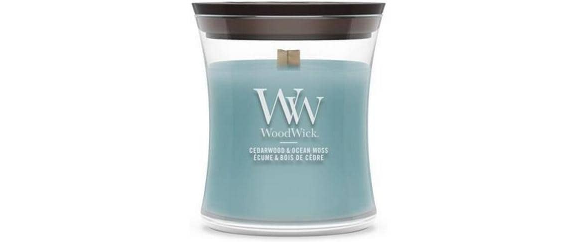 WoodWick Duftkerze – Cedarwood & Ocean Moss – Ø 7 × 8 cm