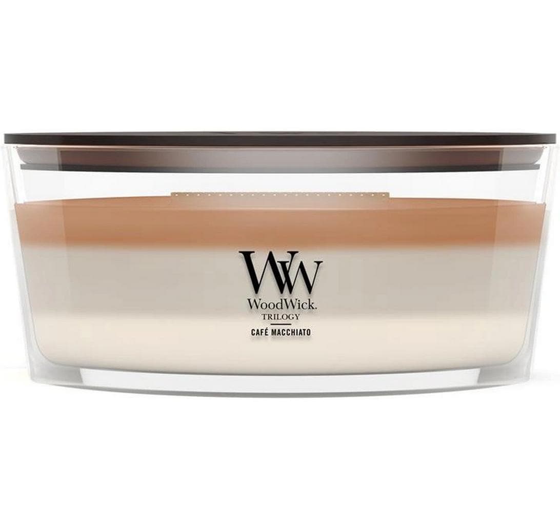 WoodWick Duftkerze – Honig, Mandel, Milch, Tonkabohne – Ø 19 × 9 cm – Glas & Sojawachs