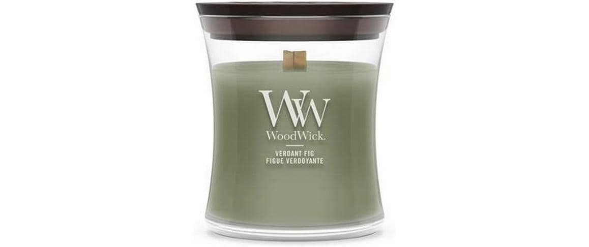 WoodWick Duftkerze – Cassis, Feige, Geranie, Holz, Kokos, Moschus, Sandelholz, Zedernholz – Ø 7 × 8 cm