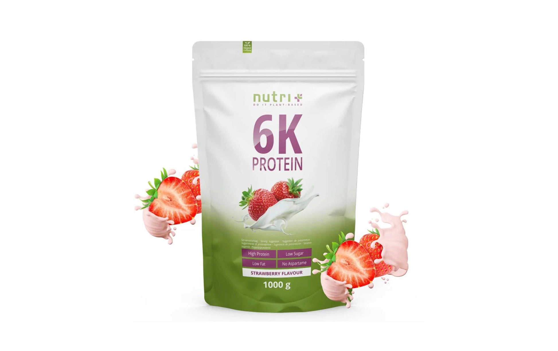 Nutri+ Veganes Mehrkomponenten-Proteinpulver Erdbeere – vegan, laktosefrei – 1 kg