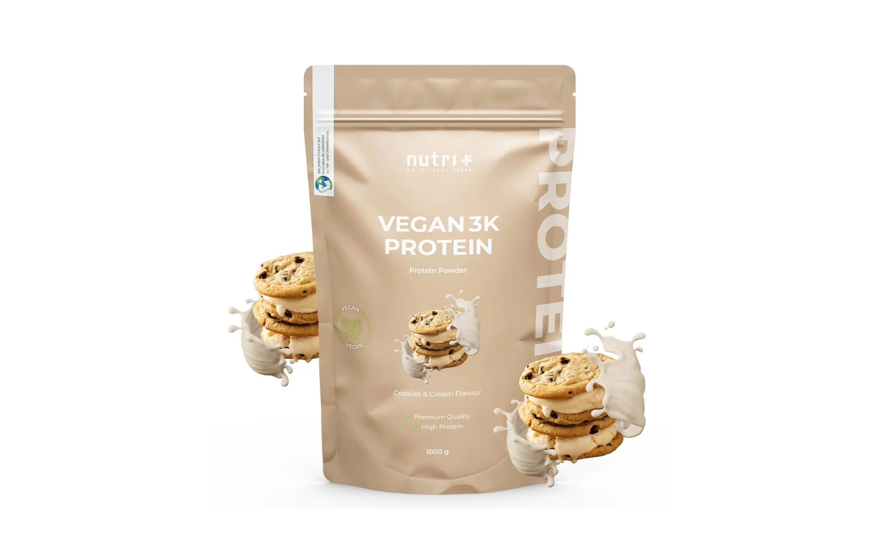Nutri+ Vegan 3K Protein – Cookies & Cream – 1 kg