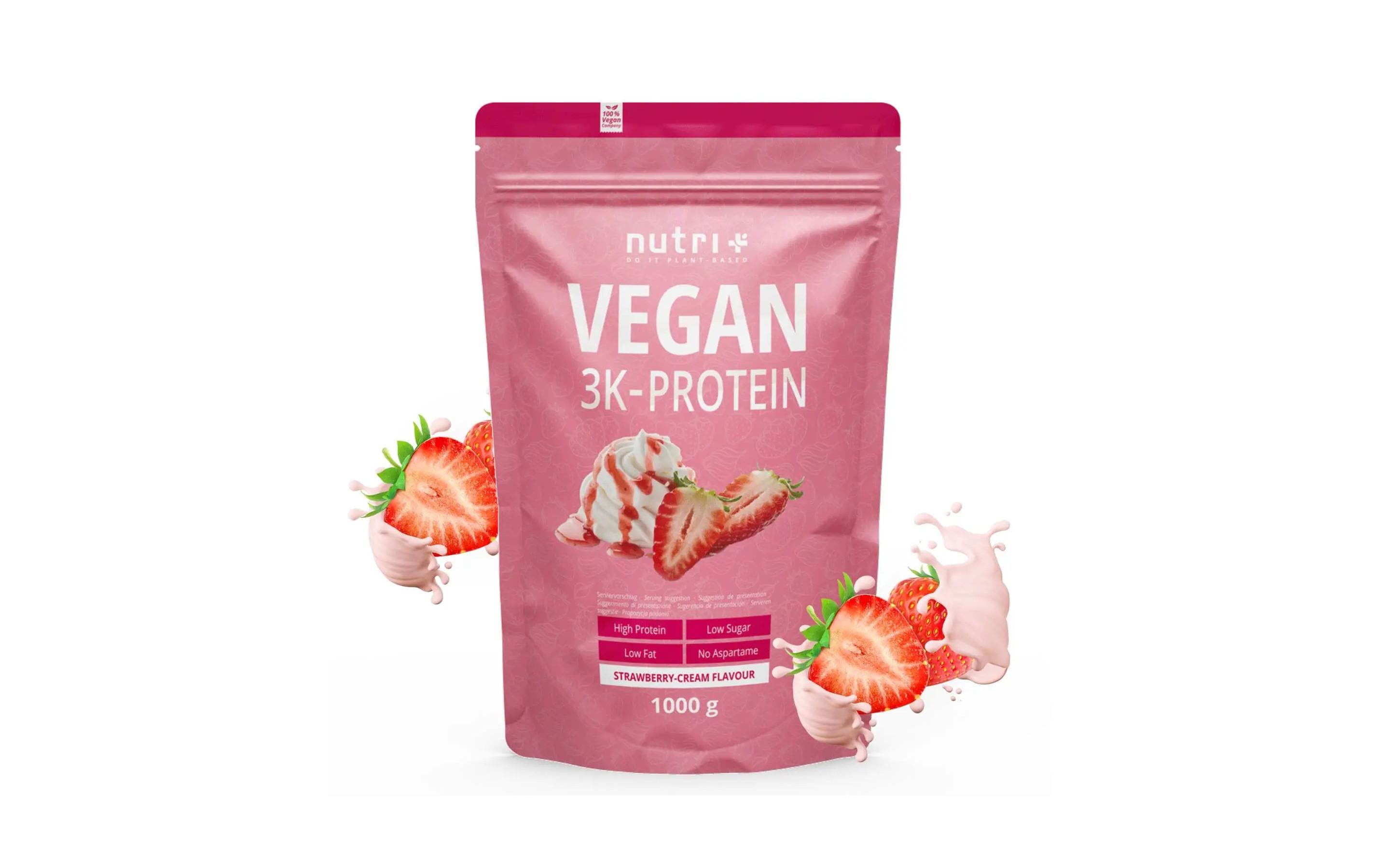 Nutri+ Pflanzliches Proteinpulver Erdbeere – glutenfrei, vegan – 1 kg