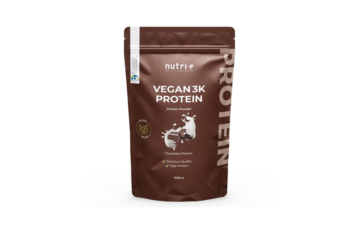 Nutri+ Vegan 3K Protein Eiweisspulver – Schokolade, Vegan, Glutenfrei – 1 kg
