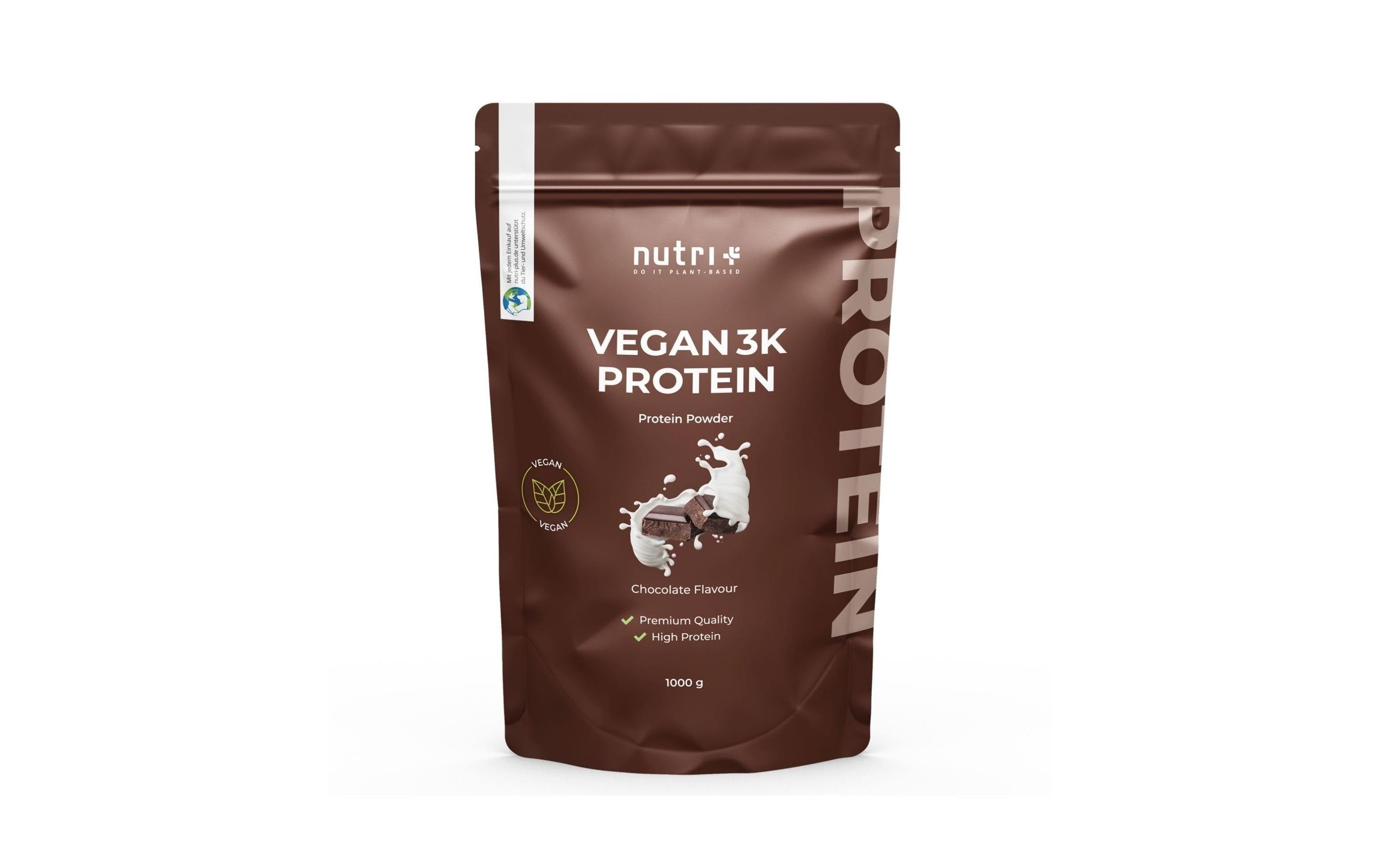 Nutri+ Vegan 3K Protein Eiweisspulver – Schokolade, Vegan, Glutenfrei – 1 kg