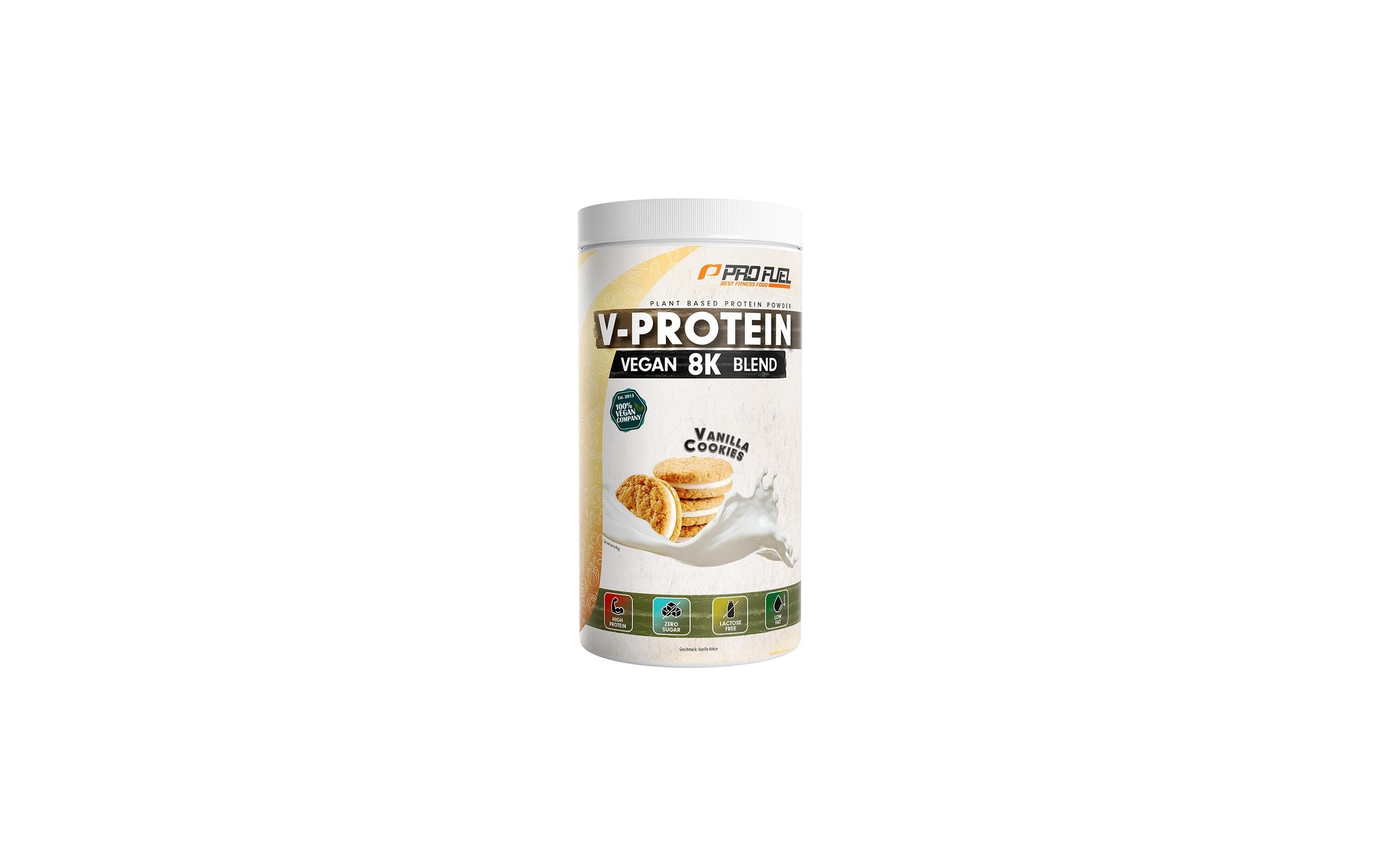 Profuel Pflanzliches Eiweisspulver V-Protein 8K Blend Vanille Cookie – glutenfrei, vegan – 750 g