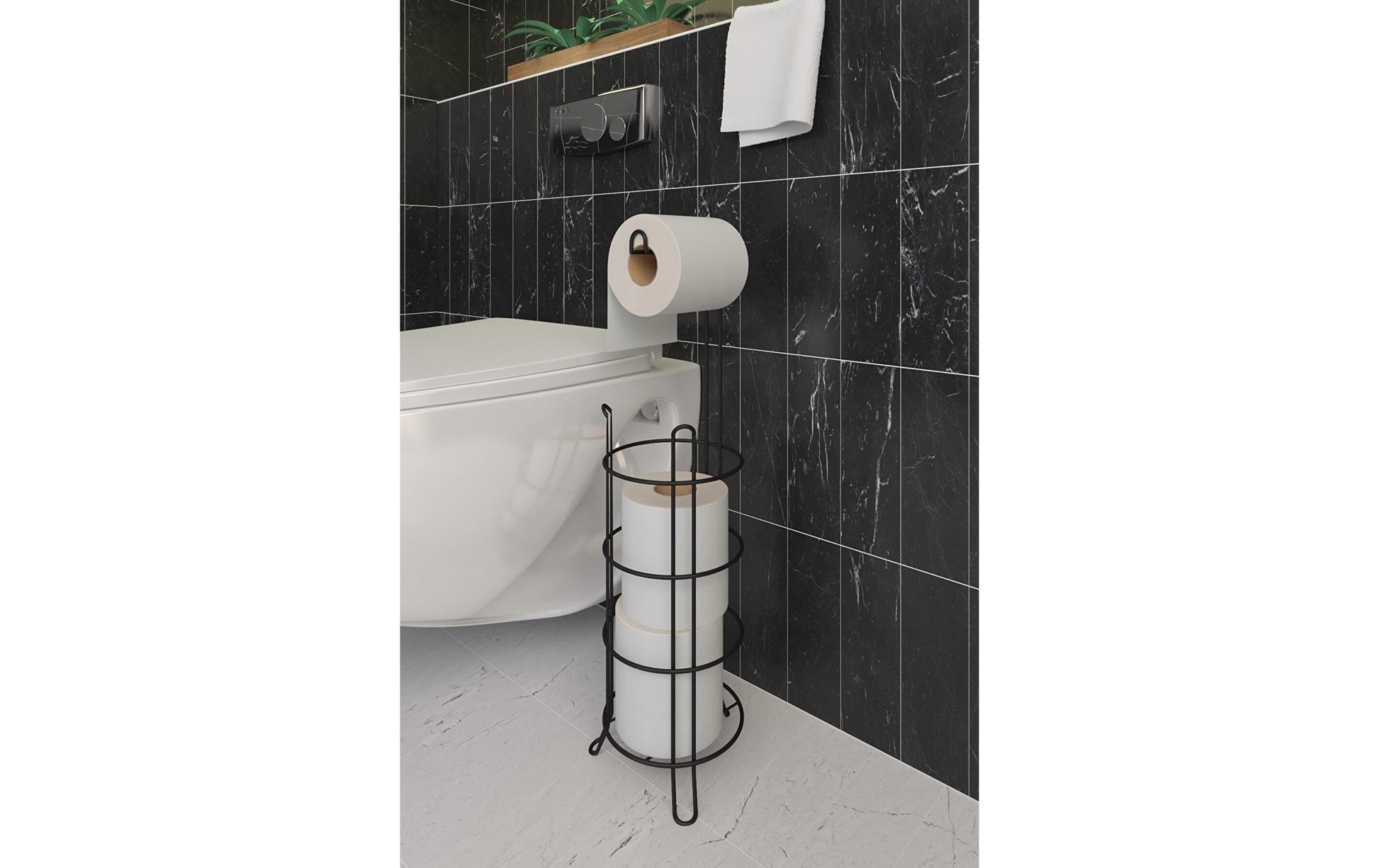 Hermia Toilettenpapierständer – Metall, schwarz, für 4 Rollen, 15 × 15 × 55 cm