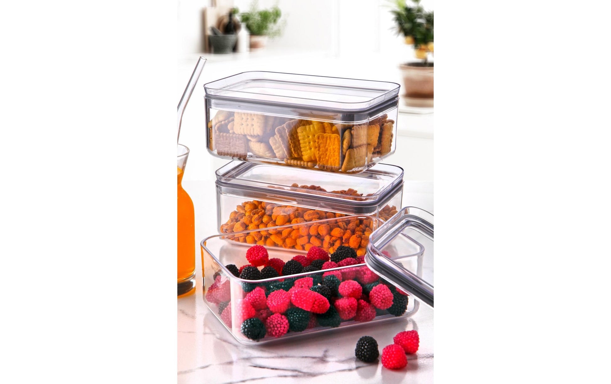 Hermia Vorratsdose 750 ml, 24 × 18,5 × 17 cm, Kunststoff, BPA-frei, Transparent, 3er-Set
