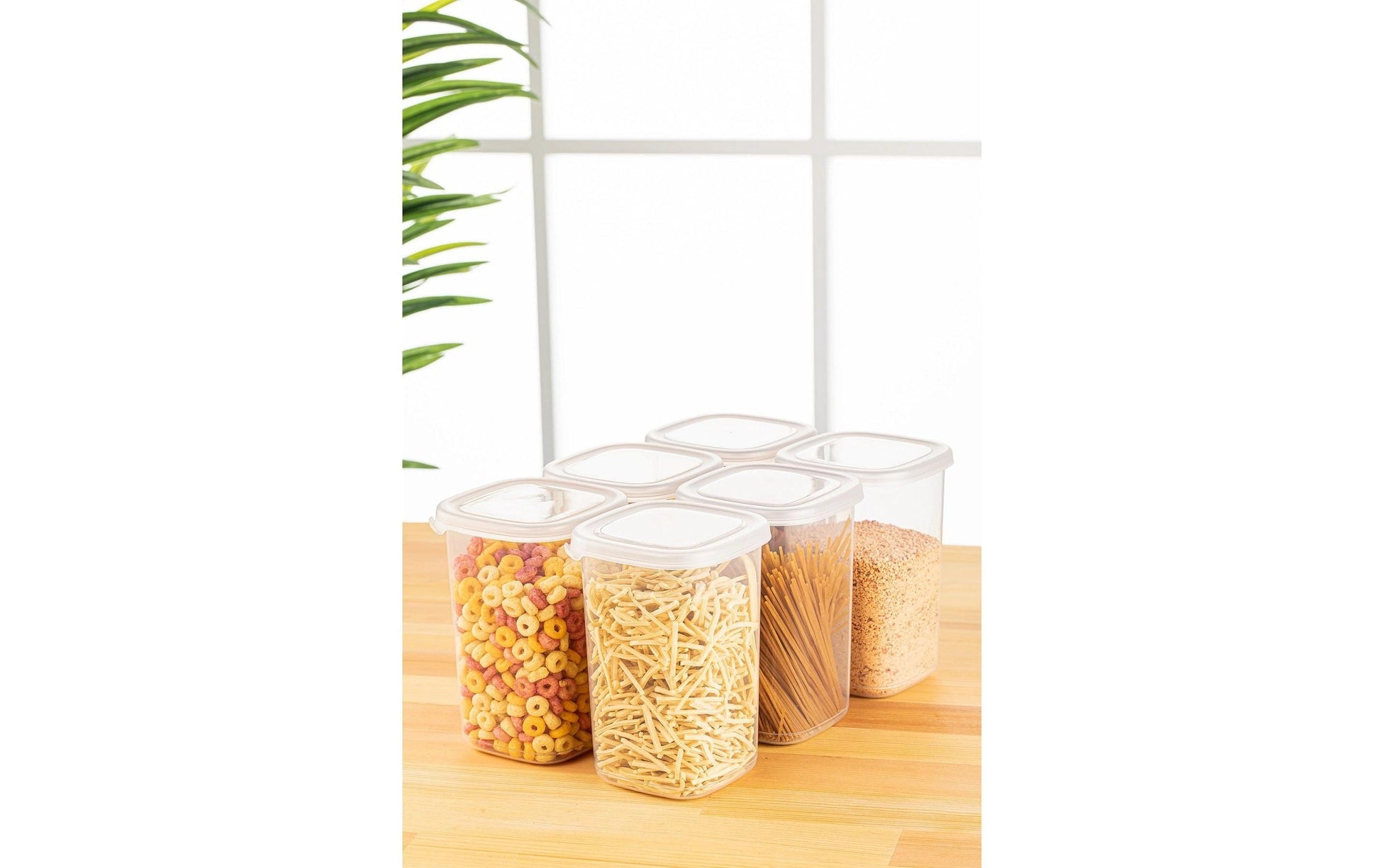Hermia Vorratsdose 1,2 l, 10 × 10 × 16,5 cm, Kunststoff, 6 Stk., transparent/weiss